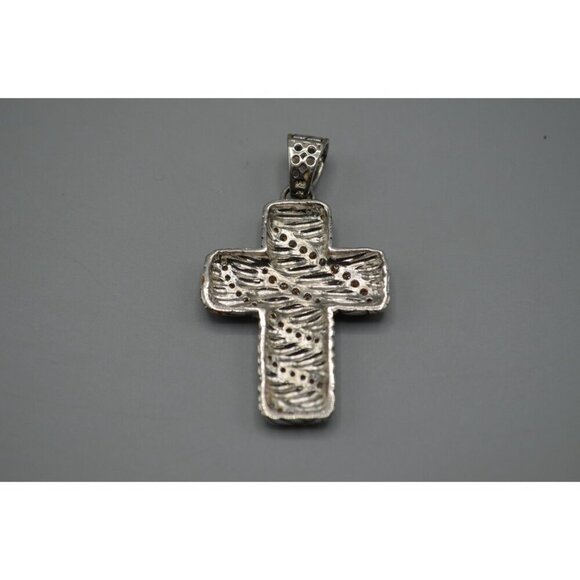 Sterling Silver Cross Pendant w Gold Tone Crystal Wrap Accent 925 ATR 9.66g 2" - Picture 6 of 9